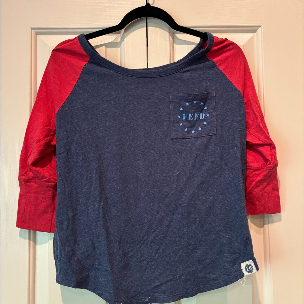Women's Red and Blue Long Sleeve Tee